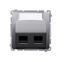 Pokrywa gniazd teleinformatycznych na wkłady RJ, skośna podwójna z polem opisowym, srebrny mat | BMGPS2P.02/43 Kontakt Simon