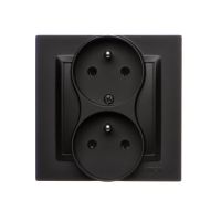 Gniazdo wtyczkowe z/u podwójne, z f. niezmienności faz, 16A 250V, zac śrub czarny mat Simon 10 | CGZ2T/49 Kontakt Simon