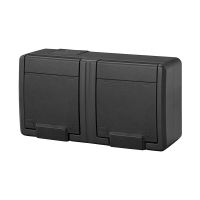 Gniazdo natynkowe podwójne z uziemieniem 2x2p+z poziom IP55, antracytowy, AQUANT 2K | 5042-17 Elektro-Plast Nasielsk