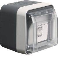 Gniazdo UAE 8 RJ45 kat.6 z pokrywą, kompletne, IP55, szary, W.1 | 14093505 Hager