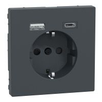 Gniazdo Schuko z ładowarką USB A+C 3A, antracytowe, Merten | MTN2367-0414 Schneider Electric