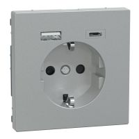 Gniazdo Schuko z ładowarką USB A+C 3A, aluminiowe, Merten | MTN2367-0460 Schneider Electric