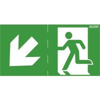 Piktogram 150x300 22 ukośna strzałka góra/dół chłopek w drzwiach, logo Awex (ISO7010) | PD22 Awex