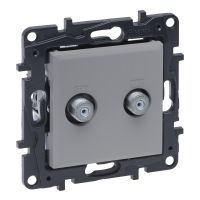 Gniazdo podwójne 2xTV typu "F" końcowe do instalacji typu gwiazda, 1,5 dB, aluminium, Niloe Step | 863376 Legrand