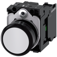 Przycisk 22mm, krągły, tworzywo, biały, płaski, z samopowrotem, z uchwytem 1NO, SIRIUS ACT | 3SU1100-0AB60-1BA0 Siemens