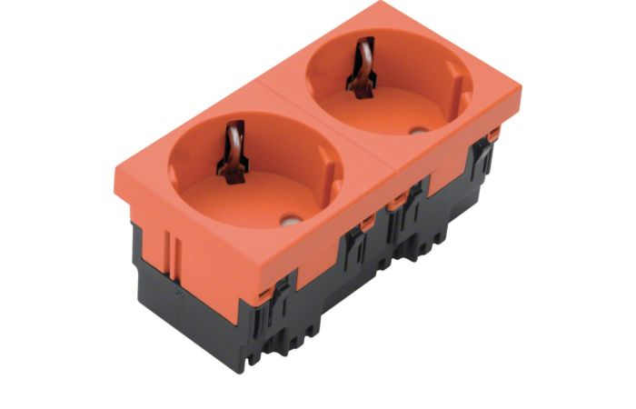 Gniazdo Schuko 33st. 2-krotne 45x45mm bezhalogenowe pomarańczowy, Tehalit.GB-EG | ESR2332004 Hager