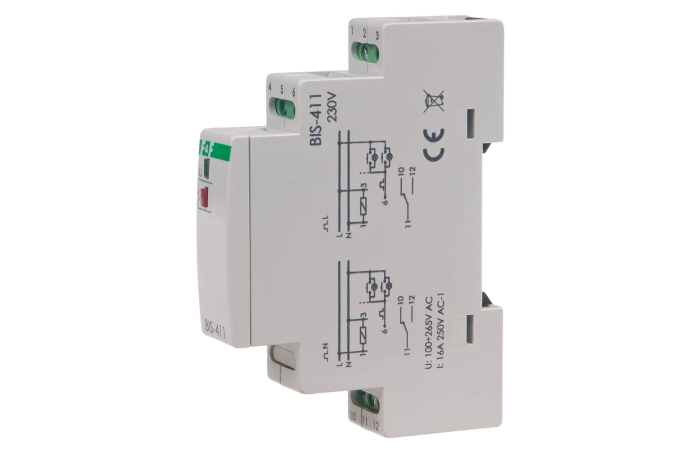 Przekaźnik bistabilny BIS-411 separowany 1×NO/NC 230VAC/16A montaż na szynie DIN | BIS-411 F&F
