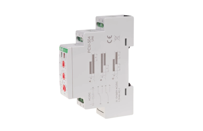 Przekaźnik czasowy z podtrzymaniem po zaniku napięcia zasilania PCU-504UNI styk 1NO/NC 12-264V DIN | PCU-504UNI F&F