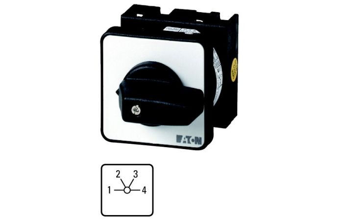 Łącznik krzywkowy 1P, 20A, 6,5kW, 1-4, bez samopowrotu, pokrętło czarne, natablicowy, T0-2-8231/E | 012750 Eaton