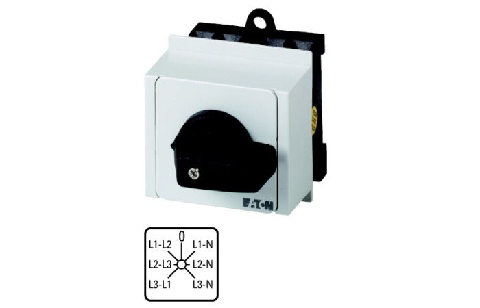 Łącznik krzywkowy 3P+N, 20A, 6,5kW,3xL-L i 3xL-N, pokrętło czarne, do zabudowy modułowej, T0-3-8007/IVS P/T | 012759 Eaton