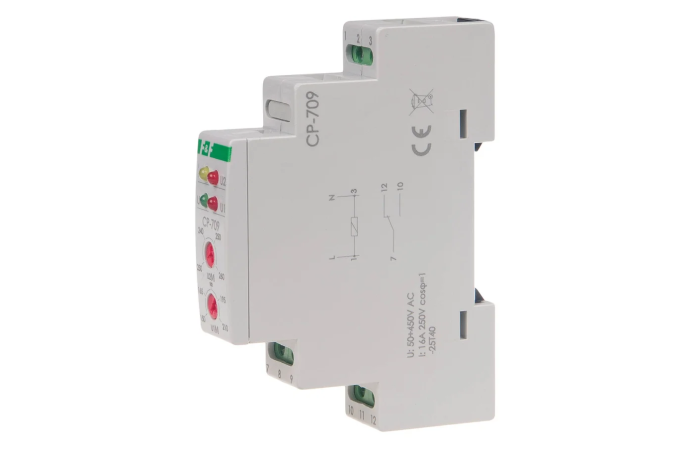 Przekaźnik napięciowy jednofazowy CP-709 1× NO/NC 50-450V AC 16A | CP-709 F&F