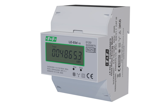 Licznik energii elektrycznej 3-fazowy 100A, MID | LE-03D F&F