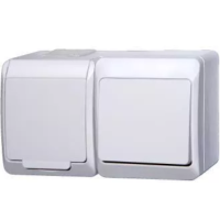 Gniazdo n/t pojedyncze 2P+Z + łącznik n/t świecznikowy IP44, białe, Hermes | 0327-14 Elektro-Plast Nasielsk