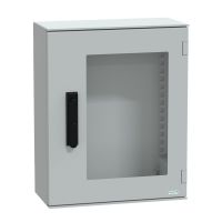 Obudowa poliestrowa wisząca PLM z drzwiami transparentnymi, zamek 3 punktowy, IP66 530x430x200 mm | NSYPLM54TVG Schneider Electric
