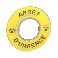 Etykieta Fi-60mm "ARRET D'URGENCE" logo ISO13850, okrągła żółta, Harmony XB4 | ZBY9120 Schneider Electric