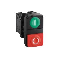 Przycisk zielony kryty/czerwony wystający Fi22mm dwuklawiszowy z oznaczeniem | XB5AL73415 Schneider Electric