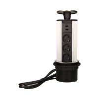 Gniazdo meblowe 3x2P+Z, 2xUSB, wysuwane z blatu 10cm, INOX, z przewodem 1,8m | OR-AE-1354 Orno