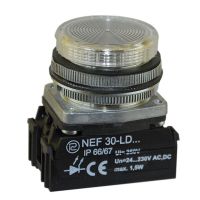 Lampka sygnalizacyjna NEF30LDB 24-230V, Fi-30mm błyskająca, uniwersal, klosz płaski, okrągły, biała | W0-LDU1-NEF30LDB B Promet