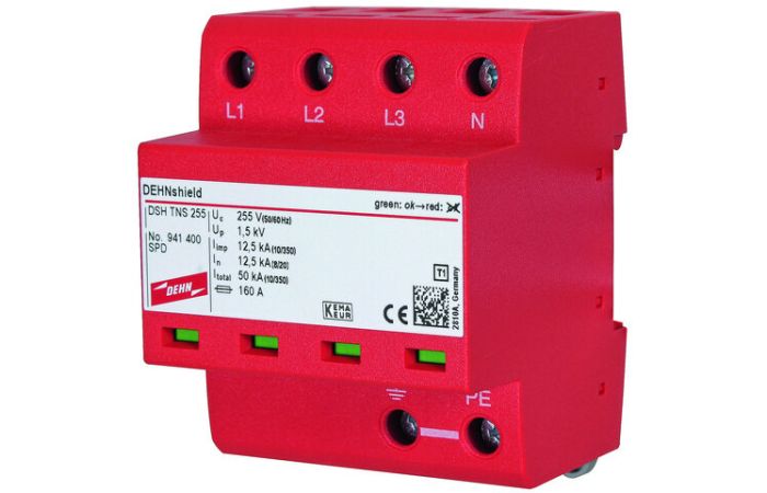 Ogranicznik przepięć B+C Typ 1+2 4P 12,5kA/50kA 1,5kV 230V AC DEHNshield TNS 255 | 941400 Dehn