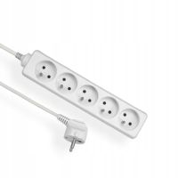 Przedłużacz 5x gniazda z uziemieniem 5x2P+Z przewód 3m 3x1mm2, 10A 250V, biały | EPS-503 Elgotech
