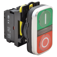 Podwójny przycisk WŁ-WYŁ, I-O, zielony+czerwony 1×NO+1×NC, 5A/230V AC-15,IP65, LED 230V AC/DC(1szt) | NYG3-DL1 Tracon
