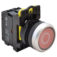 Przycisk podświetlony z piktogramem,czerwony (białe 0) 1×NC,5A/230V AC-15,IP65,LED 230V AC/DC(1szt) | NYG3-P2L Tracon