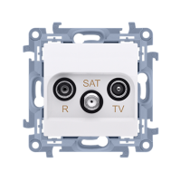 Gniazdo antenowe R-TV-SAT przelotowe tłum. SAT-8dB, TV-10dB, R-12dB, biały CASP.01/11 Simon 10 | CASP.01/11 Kontakt Simon