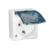 Gniazdo wtyczkowe z/u Schuko pojedyncze bryzgoszczelne IP54, klapka dymna, biały AQGSZ1/11A | AQGSZ1/11A Kontakt Simon