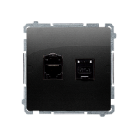 Gniazdo komputerowe RJ45, kategoria 6, podwójne, montaż na łapki lub wkręty, czarny Simon Basic | BM62.01/49 Kontakt Simon