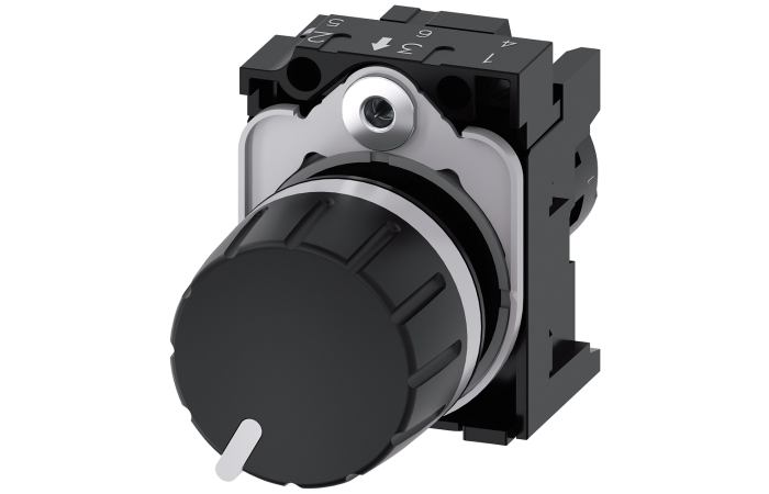 Potencjometr kompaktowy 22mm, okrągły, plastikowy, czarny, 4,7K Ohm, przyłącze śrubowe SIRIUS ACT | 3SU1200-2PR10-1AA0 Siemens