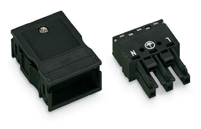 Gniazdo 3-bieg. raster 10mm/0.394in, z obudową odciążającą przewody, czarne | 770-103 Wago