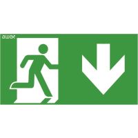 Piktogram 100x200 chłopek w drzwiach strzałka dół logo awex (ISO7010) | PN27 Awex