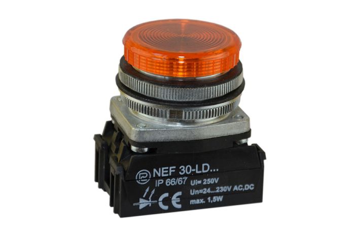 Lampka sygnalizacyjna NEF30LD 24-230V, Fi-30mm, diodowa, uniwersalna, klosz płaski, okrągły, żółta | W0-LDU1-NEF30LD G Promet