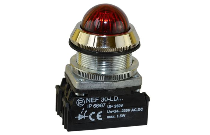 Lampka sygnalizacyjna NEF30LDS 24-230V, Fi-30mm, diodowa, klosz wypukły okrągły, czerwona | W0-LDU1-NEF30LDS C Promet