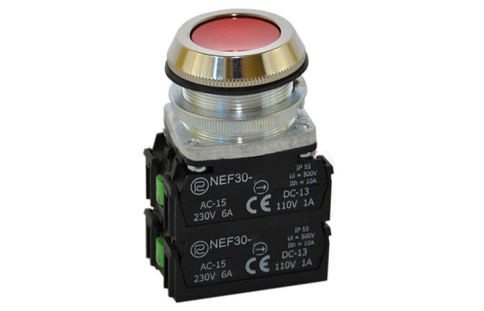 Przycisk sterowniczy kryty NEF30-K4X, pod otwór Fi-30mm, styki 4NO, czerwony | W0-NEF30-K 4X C Promet