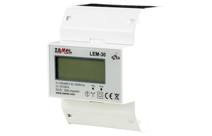 Licznik energii elektrycznej 3-fazowy LCD 100 A, 4-modułowy, typ: LEM-30 | EXT10000235 Zamel