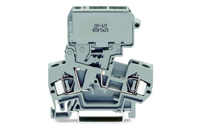 Złączka 2-przewodowa, bezpiecznikowa, 4mm2 z uchylną podstawką bezpiecznika, szara | 281-611 Wago