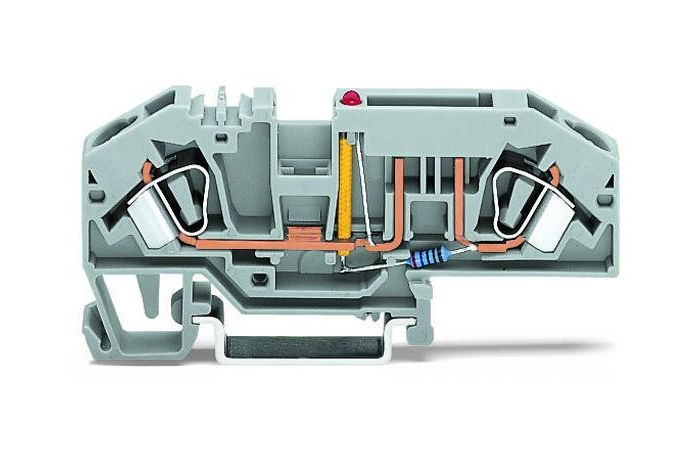 Złączka 2-przewodowa, do bezpieczników samochodowych, z możliwością pomiaru 24VDC szara | 282-698/281-413 Wago