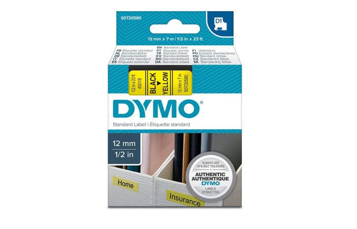 Taśma do drukarek DYMO D1 12mmx7m czarno-żółty, 45018 | S0720580 DYMO