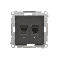 Gniazdo komputerowe RJ45 kategoria 5e + telefoniczne RJ12 (moduł), Czarny mat Simon 55 | T5F.01/149 Kontakt Simon