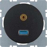 Gniazdo USB/3,5mm audio, czarny, połysk, R.1/R.3 | 3315392045 Hager