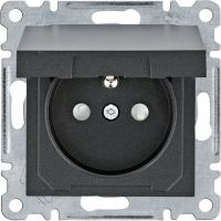 Gniazdo zasilające z/u i pokrywą, przesłony styków, 16 A/250 VAC, czarny, Lumina | WL1143 Hager