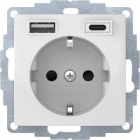 Gniazdo Schuko B.x z ładowarką USB A+C 2.4/3.0 A, samozaciski biały połysk | 48048989 Hager