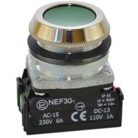 Przycisk sterowniczy kryty NEF30-KXY, pod otwór Fi-30mm, styki 1NO+1NC, zielony | W0-NEF30-K XY Z Promet