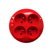 Gniazdo poczwórne okrągłe do zwijaka bębnowego z wyłącznikiem termicznym, 16A 250V, czerwone | GO-40ZB Elgotech