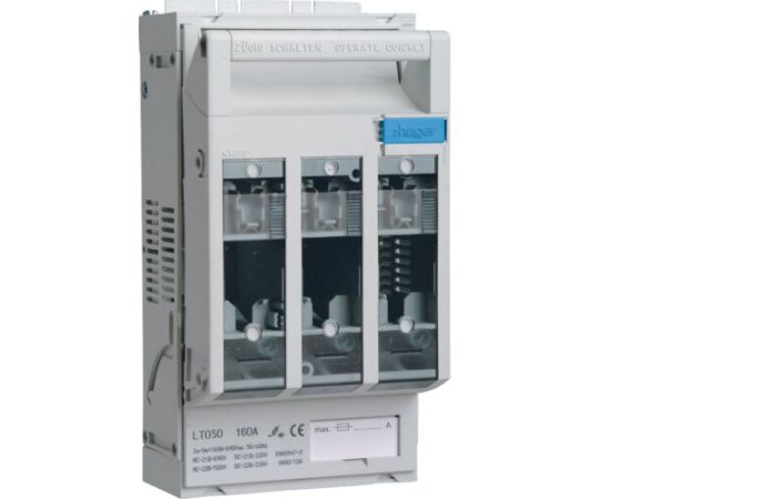Rozłącznik bezpiecznikowy NH00 3P 160A 690VAC płyta/szyny TS35 zaciski klatkowe 95mm2, LT | LT050 Hager