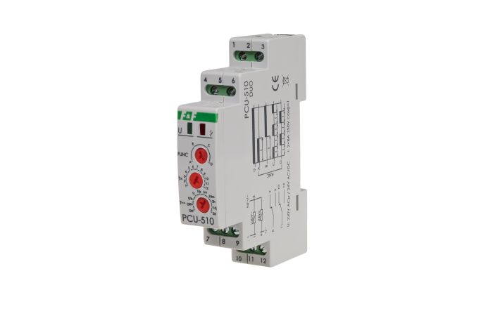 Przekaźnik czasowy PCU-510DUO styk 2xNO/NC 230V AV/24V AC/DC na szynę DIN | PCU-510DUO F&F