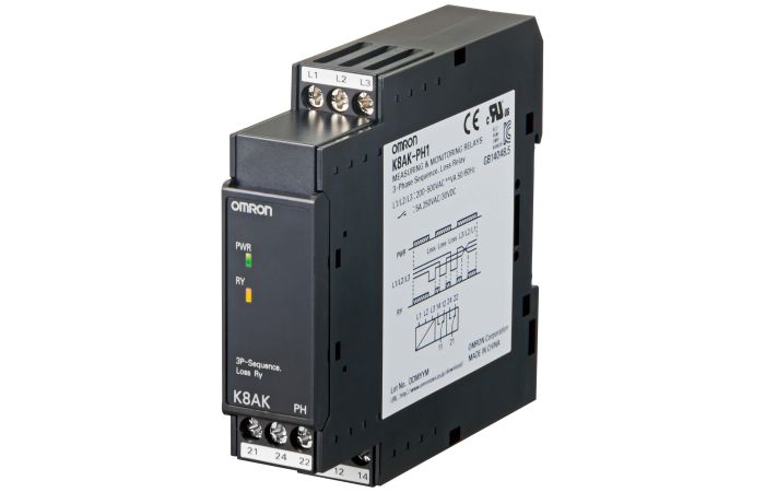 Monitoring relay 22.5mm wide, simultanious monitoring of phase sequence and loss in 3ph [ K8AK-PH1 ] | 378178 Omron Electronics