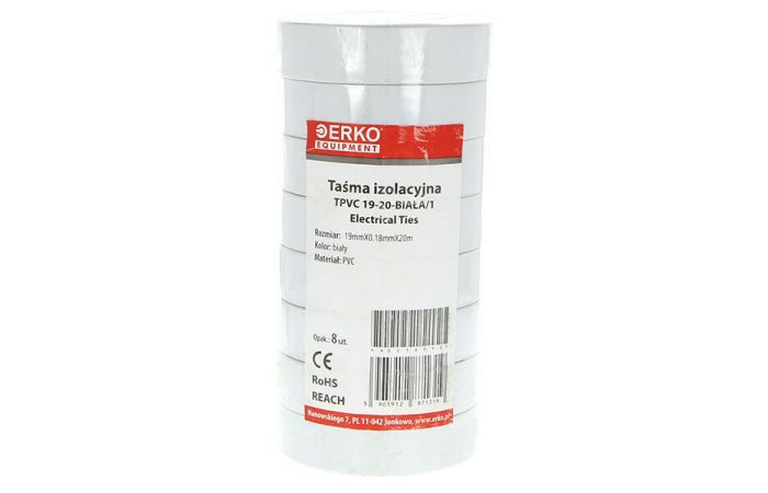 Taśma izolacyjna T PVC 19X20, biała | TPVC_19-20-BIALA/1 Erko