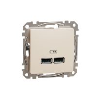 Gniazdo ładowania USB typ A+A 2,4A, beżowe, Sedna Design & Elements | SDD112401 Schneider Electric